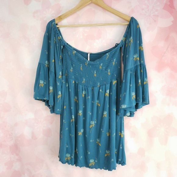 Free People Lana Floral SMALL Smocked Off Shoulder Mermaid Floral Strapless Top - Picture 5 of 9